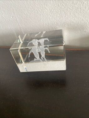 Clear Crystal Soccer Players 3D Desk Art paper weight